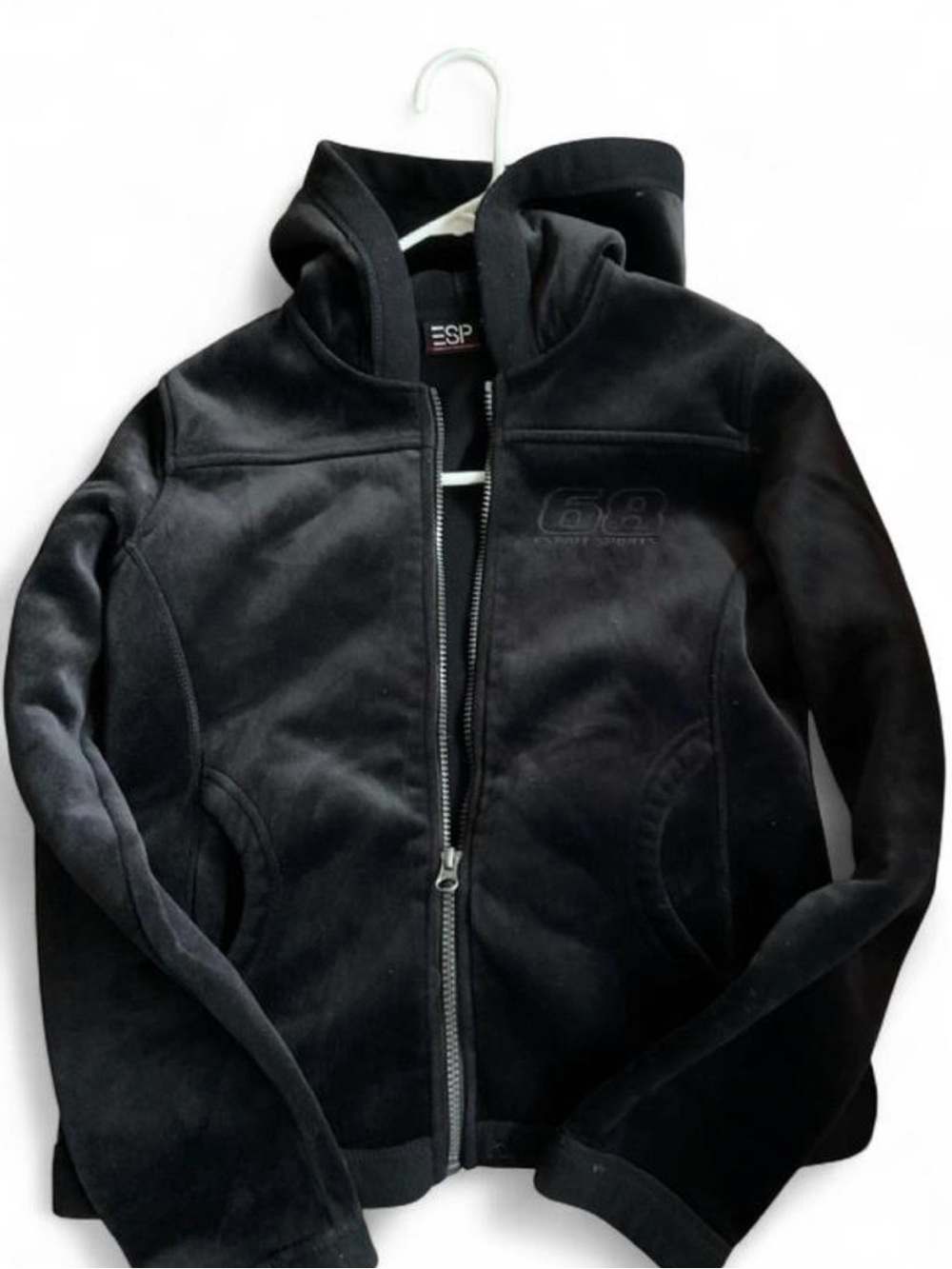 ESPRIT Sport Y2K/90s Era Vintage Monochrome Black 68 Full Zip Fleece Hoodie US 4